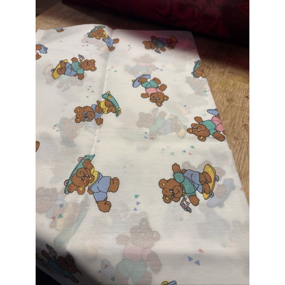 Vintage Teddy Bear Cotton Fabric 1.20 Yard x 45" Skateboarding Novelty Print